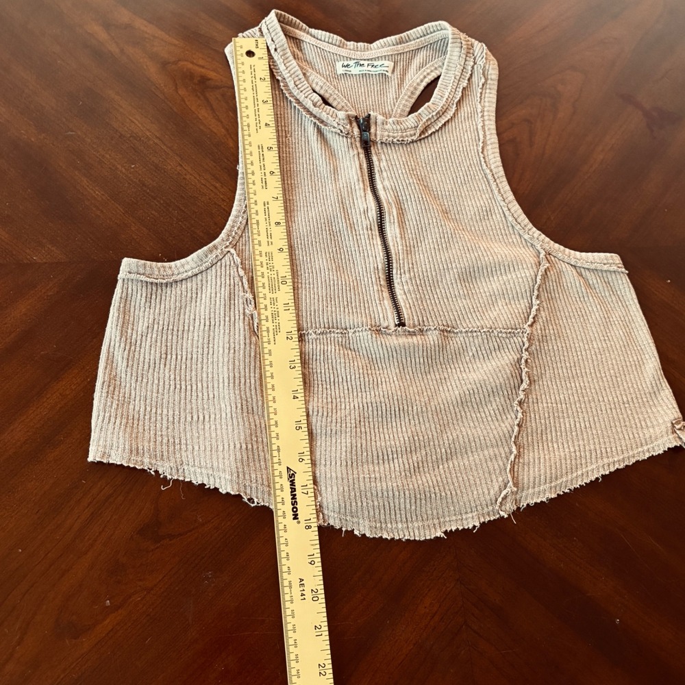 We The Free Tank Top Ribbed Half Zip Racerback Large Brown Womens Boho Bohemiian - Picture 9 of 9